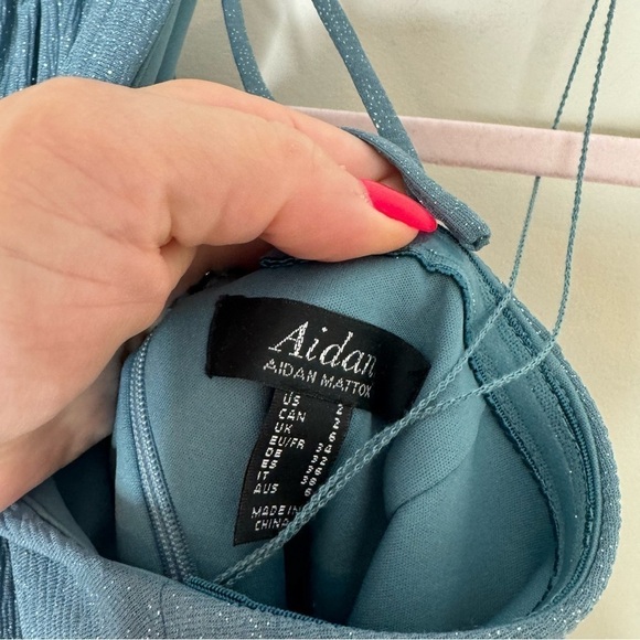 NWT Aidan by Aidan Mattox Metallic Knit Halter Gown Sage Size 2 - Picture 4 of 6